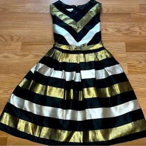 Bonnie Jean Black and Gold Striped Formal Dress